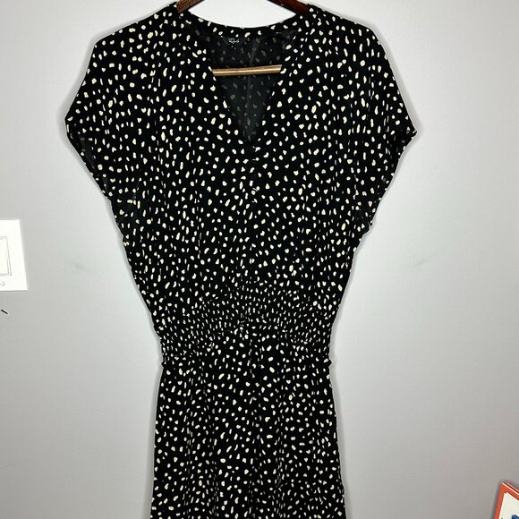 Rails Karla Mini Dress Black Ivory Spot Smocked Waist Large - Picture 1 of 9